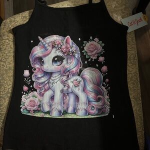 Cat & Jack Black Tank Top with Pastel Unicorn Design